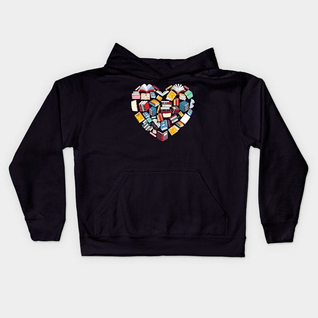 Book Lover Heart Shape reading club Librarian Library gifts Kids Hoodie by Zak N mccarville